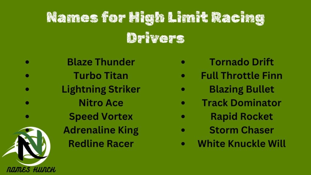 Names for High Limit Racing Drivers